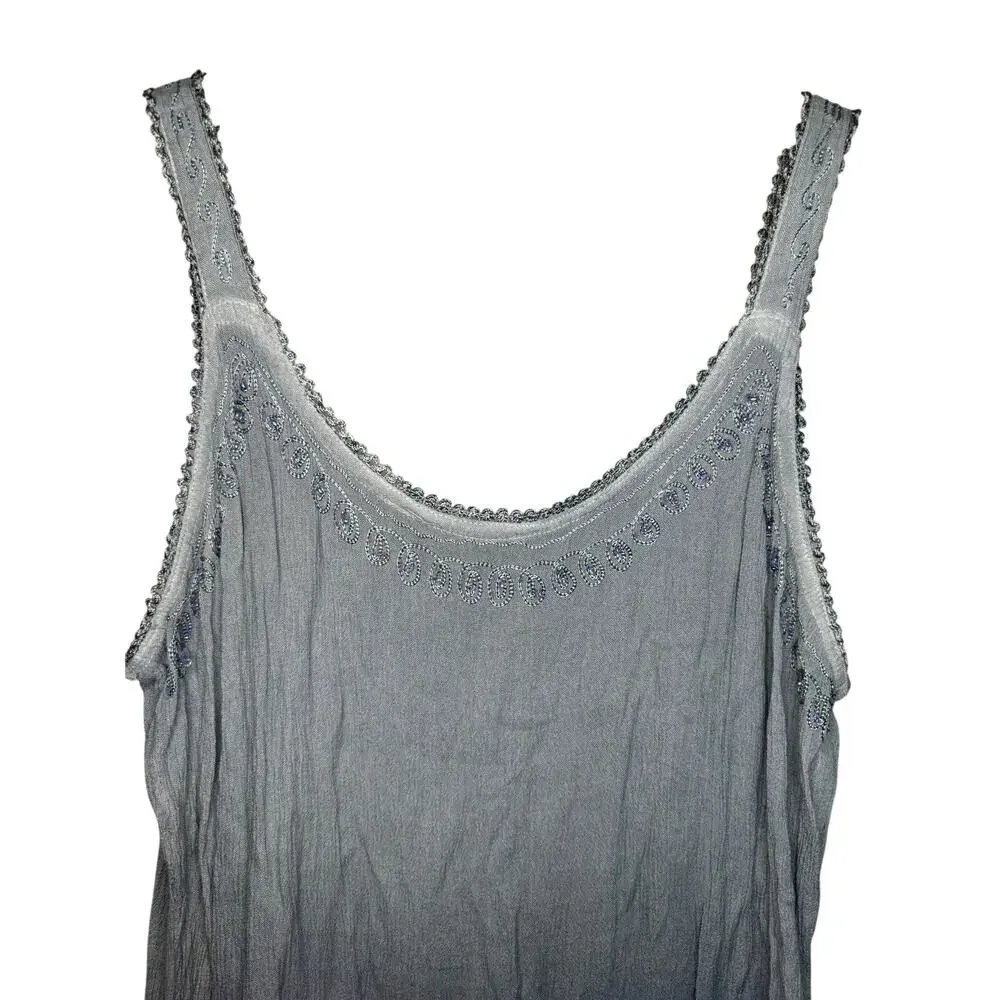Raya Sun Embroidered Ombré Tank Sun Dress Size M Purple India Beach Palm Tree - Picture 2 of 5